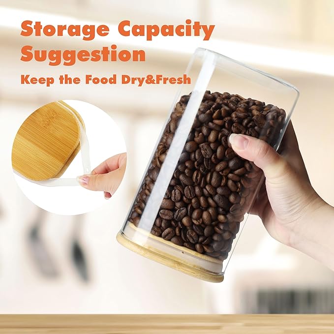 Glass Storage Containers with Airtight Bamboo Lids Set of 4,Pantry Food Storage Container,Perfect for Kitchen Organization-Flour, Rice, Pasta, Sugar, Coffee Beans, Accessories Included (4 packs(50oz))
