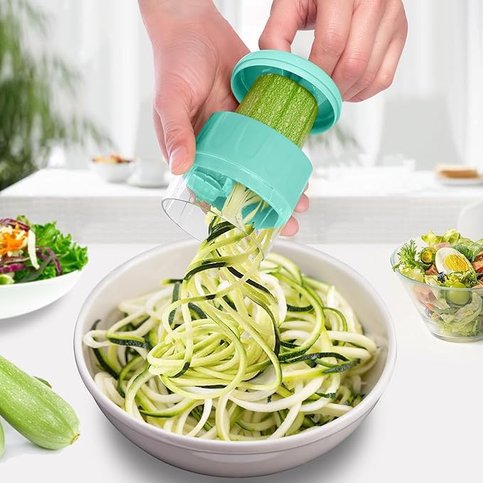 3 in 1 Vegetable Spiralizer Slicer, Adjustable Zucchini Carrot Noodle Maker, Cucumber Spiral Cutter, Easy to Use Kitchen Tool(lce-Green)