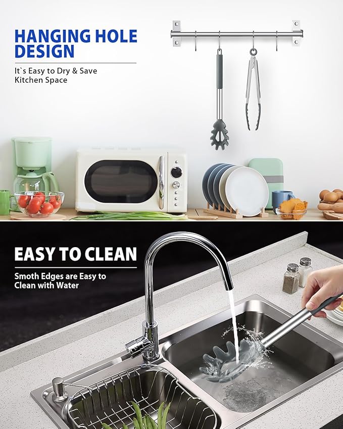 Spaghetti Spoon and Pasta Tong, Non-stick Silicone Spoon Server Fork With Teeth and Stainless Steel Handle, Food Clip for Noodles (Grey)