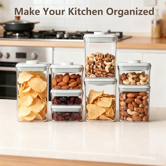 Pop Food Storage Containers Set Airtight Food Storage Containers with Pop Lids, Kitchen Pantry Organization and Storage, Cereal, Rice, Flour, Pasta & Snack Container, BPA Free, 3 x 1.2Qt