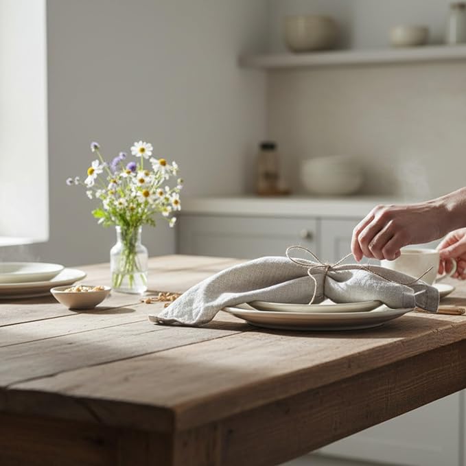 Hemstitched Linen Napkins – 20 Inch x 20 Inch – Stonewashed Pure Linen Cloth Dinner Napkins with Mitered Corners - 100% French Flax – Machine Washable - Set of 4 (Natural Oatmeal)