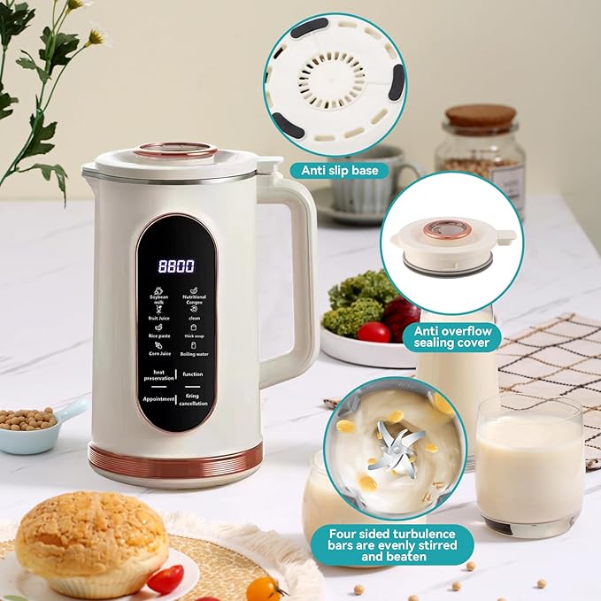 Soy Milk Maker, Nut Milk Blender Suitable For Making Plant-Based Milk, Oat Milk And Soy Milk, Featuring Self-cleaning, Heating, Oven Heating And Delayed Start Functions.