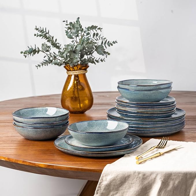 AmorArc Ceramic Dinnerware Sets,Handmade Reactive Glaze Stoneware Plates and Bowls Sets,Highly Chip and Crack Resistant | Dishwasher & Microwave Safe Dishes Set,Service for 8 (24pc)