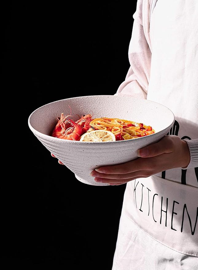 Kanwone Ceramic Japanese Ramen Bowl Set, Noodle Soup Bowls - 60 Ounce, with Matching Spoons and Chopsticks for Udon Soba Pho Asian Noodles, Set of 2, White