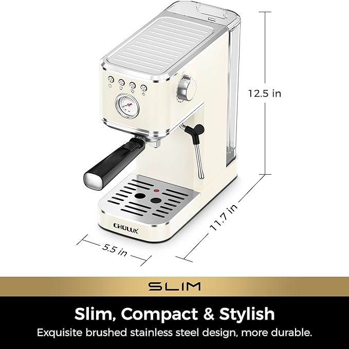 CHULUX Slim Espresso Machine with Milk Frother Steam Wand, 20 Bar Professional Italian Pump Espresso Coffee Machine for Home Cappuccino & Latte Maker, Creamy