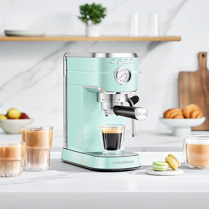 CASABREWS CM5418 Espresso Machine 20 Bar, Cappuccino Machine with Milk Frother Steam Wand, Stainless Steel Espresso Maker for Home, Espresso Coffee Machine with 34oz Removable Water Tank, Pastel Green