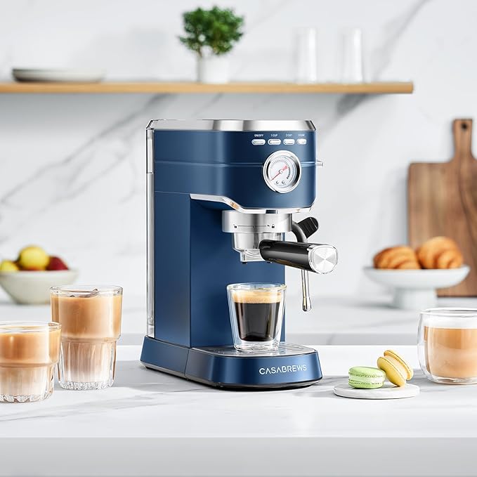 CASABREWS Espresso Machine 20 Bar, Professional Espresso Maker with Milk Frother Steam Wand, Espresso Coffee Machine with 34oz Removable Water Tank, Sapphire Blue