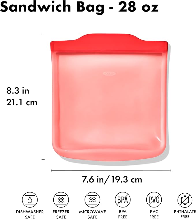 OXO Good Grips Silicone Reusable Bag – Sandwich Bag (28 oz) - Watermelon
