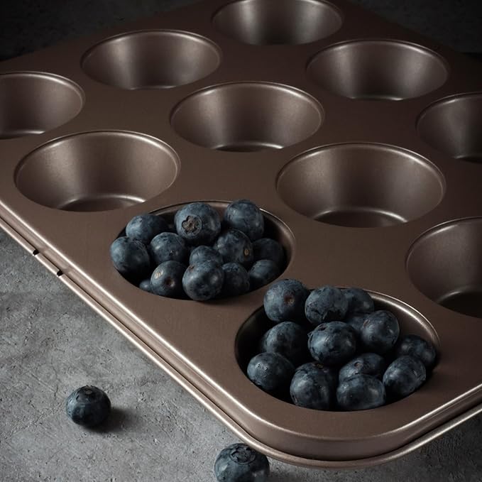 HAPPIELS Non Toxic Nonstick 12 Cup Muffin Pan | PFOA BPA free Nontoxic Cupcake Tin | Best Non Stick Muffin Pans | Muffin tins | Cupcakes Tray | Carbon Steel Bakeware Mold Trays