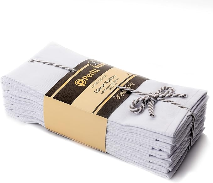 Kitchen Cloth Napkins 12 Pack 18X18 Inches Cotton Blend Soft Fabric with Hemmed Edges, White Dinner Napkins Washable Reusable Durable Linen Napkins for Parties Table Setting Decor (White) by PERLLI