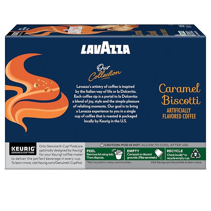 Lavazza Caramel Biscotti Coffee, Single Serve Keurig K-Cup Pods, Flavored Coffee, 60-Count Box (6 Packs of 10)