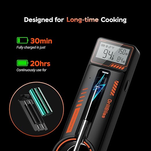 Bluetooth Meat Thermometer - Digital Wireless Meat Thermometer for Grilling and Smoking with IP67 Dual Sensor Probes - Smart App Alert for BBQ, Smoker, Oven, Grill