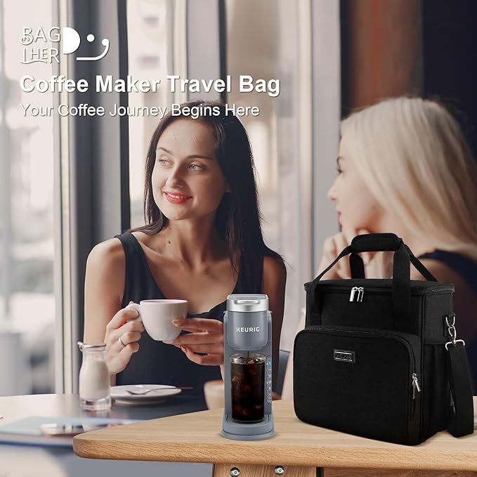 BAGLHER Coffee Maker Travel Bag Compatible with Keurig K-Mini, Keurig K-Express, Keurig K-Iced or Other Accessories, Portable Coffee Maker Case with Shoulder Strap for Travel, Black