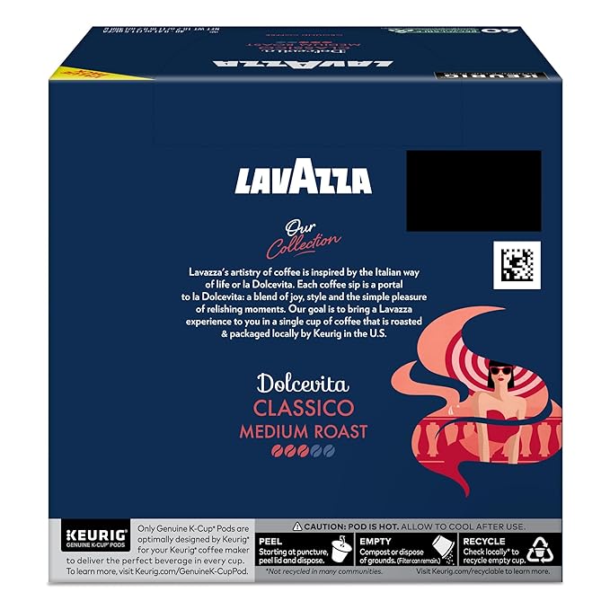 Lavazza Dolcevita Classico, Single-Serve Keurig K-Cup Pods, Medium Roast Coffee, 40-Count Box