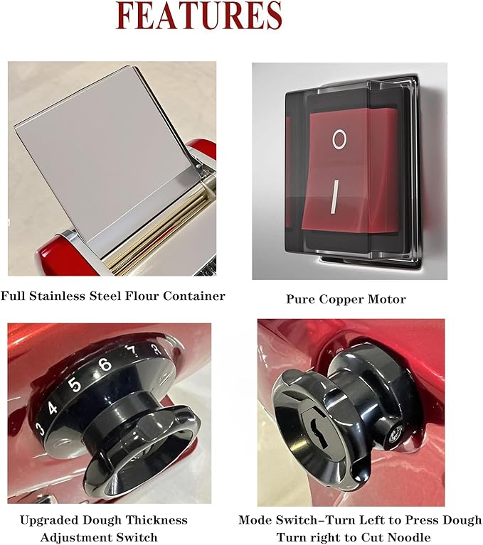 Electric Pasta Maker Household Noodle Making Dough Pressing Machine Built-in 2.5mm Cutter 135W 5Kg/H Output for Commercial Home Use