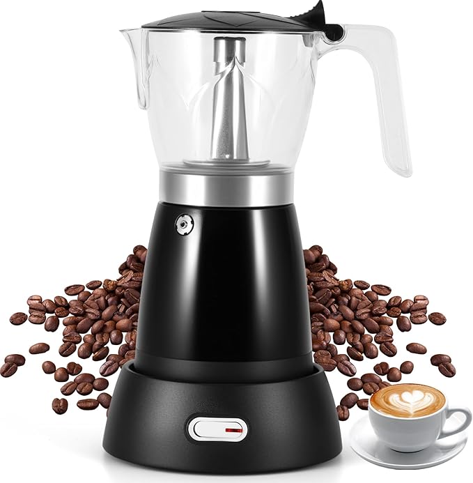 AOZBZ Coffee Pot Electric Espresso Coffe Maker, 300ml 6 Cups Stainless Steel Moka Pot with Overheat Protection and Detachable Base, Portable Italian Moka Maker, 450W