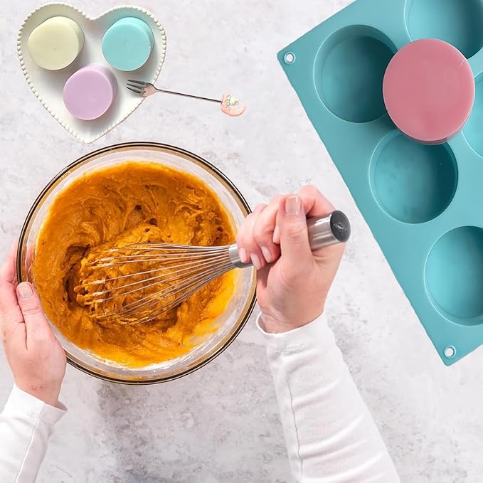 3Pcs Muffin Top Pan,Round for Baking,Non-Stick Silicone Baking Mold for Cupcakes,6-Cavity Silicone Egg Molds for Breakfast Sandwiches,Pudding,