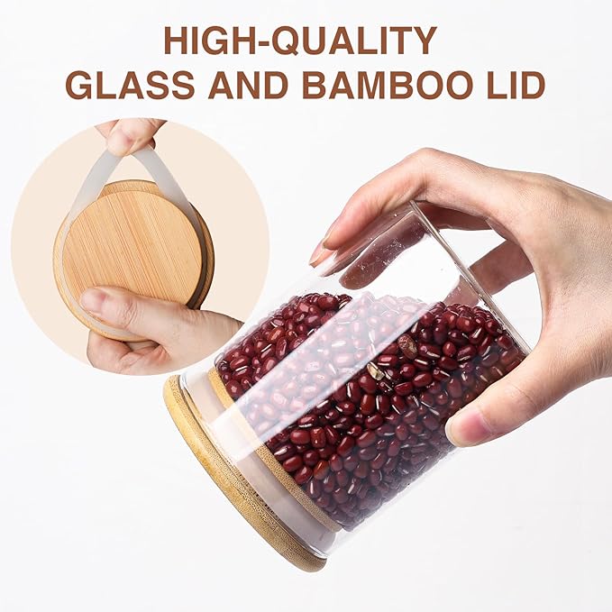 17oz Glass Food Storage Jars, Glass Jars with Bamboo Lids, Kitchen Storage Jars, Set of 12, Canisters with Airtight Lids for Spice, Coffee, Cookie, Pantry Organizers