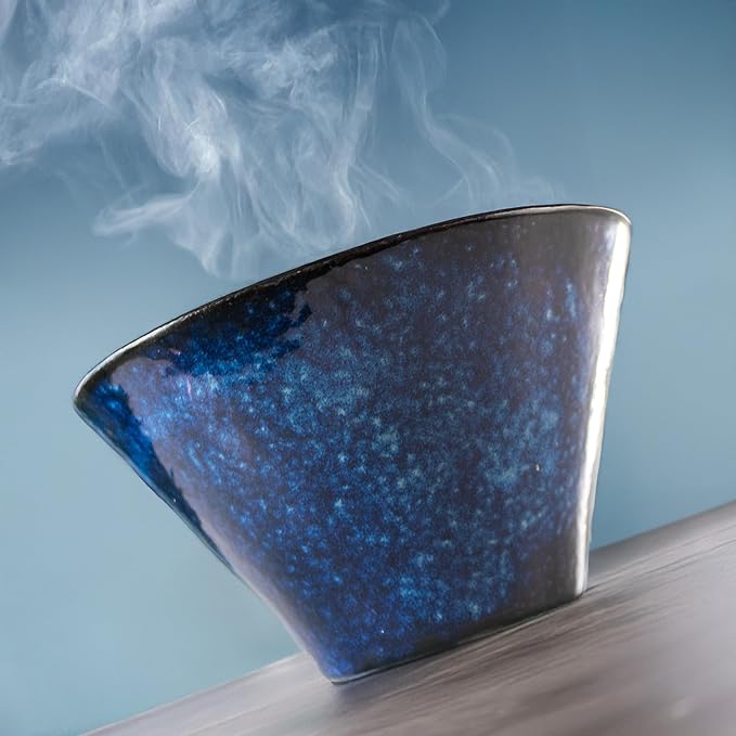 Asayu Japan Asanoha Indigo Ceramic Bowl – Medium Japanese Ramen, Rice, Soup & Salad Bowl with Traditional Leaf Pattern, Made in Japan