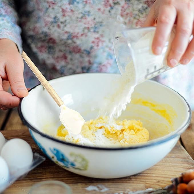 Wooden Handle Silicone Rubber Spatula Set for Kitchen Baking, Cooking, and Mixing High Heat Resistant Non Stick Dishwasher Safe BPA-Free Black+blue Set of 2 (Wooden Handle Spatula 4Piece)