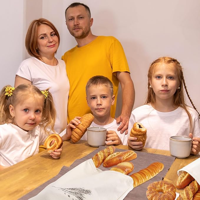 Augshy Bread Bags, 2 Pack Bread Bags for Homemade Bread, 17.7 * 11.8in Linen Bread Bag -Inside Lining to Keep Bread Fresh -Reusable Bread Bags