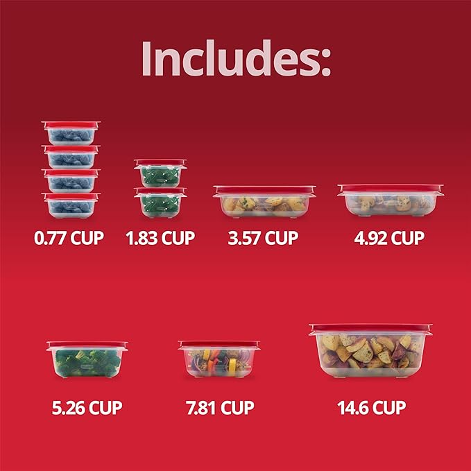 Rubbermaid EasyStore Rectangle and Square Containers, 22-Piece Set, Food Storage Containers, Food Storage Containers with Lids