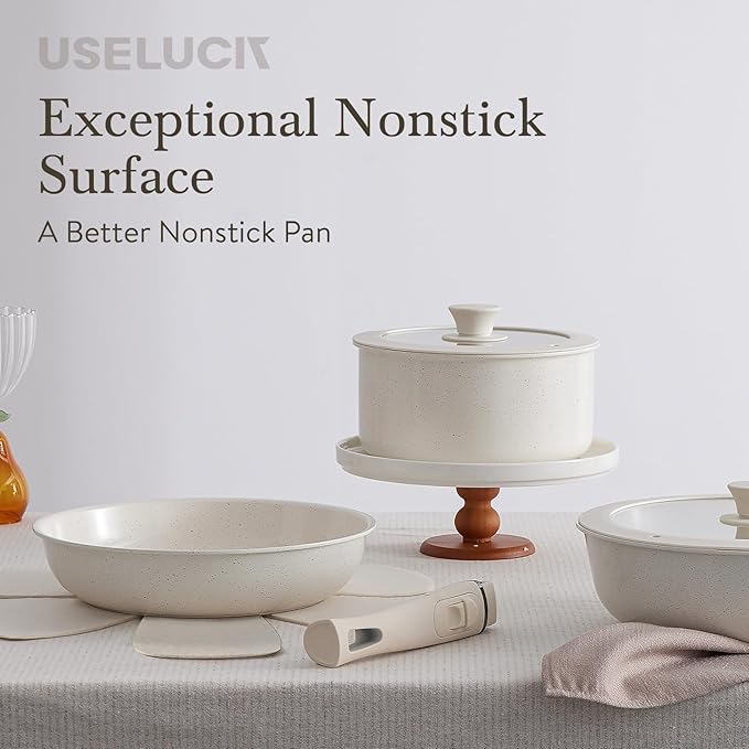 Pots and Pans Set Healthy Non toxic Non Stick Ceramic Cookware Set 21 Pcs Detachable Handles, Oven Safe, Induction Dishwasher, Stackable Frying Pan (PFOS, PFOA Free),Cream White