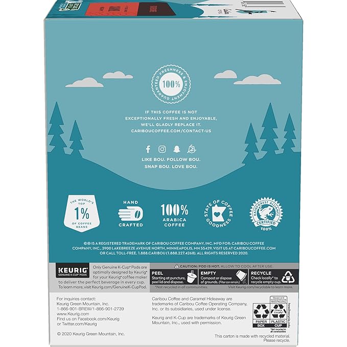 Caribou Coffee Caramel Flavored Coffee, Single Serve Keurig K-Cup Pods, Medium Roast Coffee, 96-Count Box (Pack of 4)