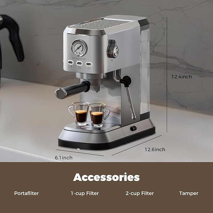 Coffee Espresso Machine 20 Bar, Cappuccino Coffee Makers with Milk Frother and Removable Water Tank, Stainless Steel Expresso Machines for Home