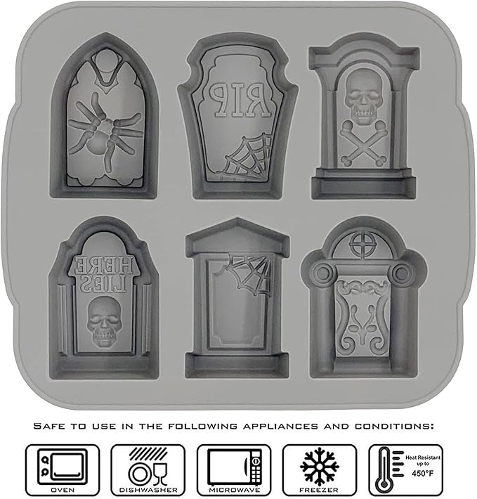 JETKONG Tombstone Cakelet Pan Tombstone Shaped Mold RIP Gravestone Chocolate Mold Ice Cube Tray (Gray)
