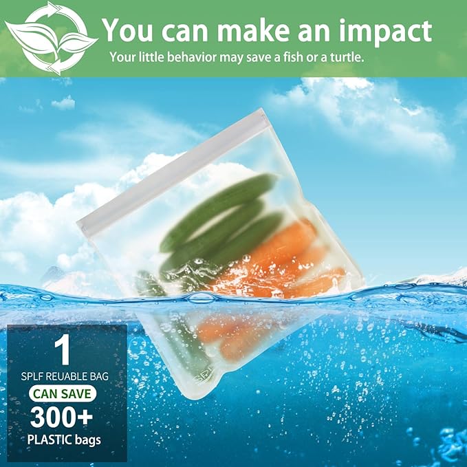 SPLF 6 Pack Reusable Gallon Freezer Bags Dishwasher Safe, BPA FREE Reusable Food Storage Bags, Extra Thick Leakproof Silicone Free 1 Gallon Bags for Marinate Meat, Cereal, Sandwich, Snack, Travel Item