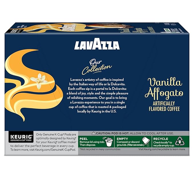 Lavazza Vanilla Affogato Coffee, Single Serve Keurig K-Cup Pods, Flavored Coffee, 60-Count Box (6 Packs of 10)