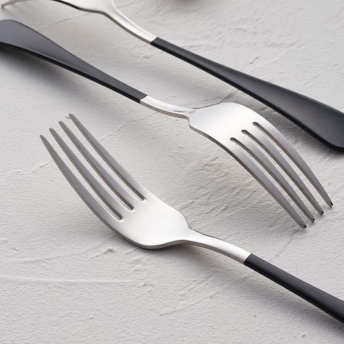Black Dinner Fork, 18/0 Black handle Stainless Steel Satin Finish 8.1-inch Silverware Flatware Fork Set, Set of 12, Dishwasher Safe