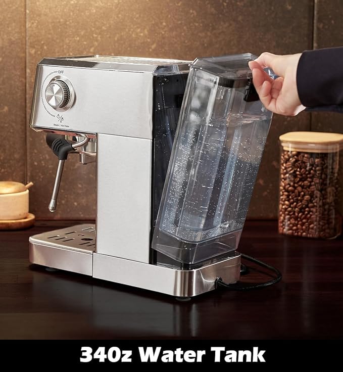 CUSIMAX Espresso Machine 20Bar Compact Coffee Machine with Powerful Steam Wand for Latte & Cappuccino, Stainless Steel Espresso Maker with 34oz Remevable Water Tank