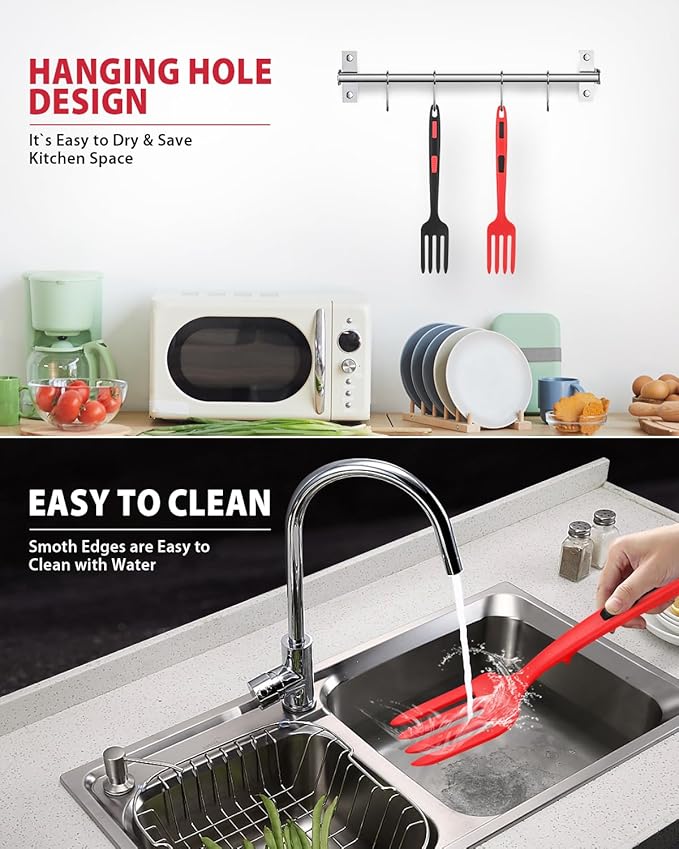 Silicone Flexible Cooking Fork, 11.6 Inch Heat Resistant, Large Non Stick, Mash Food, Whisk Eggs (BR)