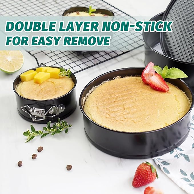 SHIKORI Springform Pan Set, Nonstick 3pcs (4-7-9 in) Springform Pans Cheesecake Pan Removable Bottom, Leakproof Round Spring Form Pans Cake Pans Sets-Black