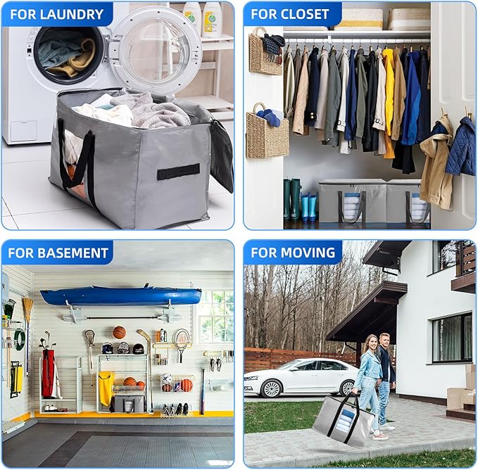 TAILI Extra Large Moving Bags, 2 Pack Silver Heavy Duty Totes for Storage with Visible Window, Wrap Around Handles, Storage Bags for Space Saving, Alternative to Moving Boxes