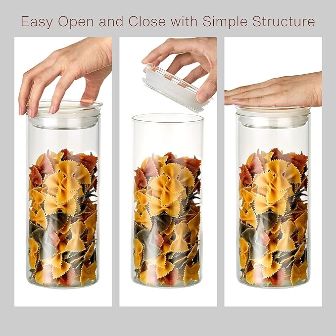 ZENS 37oz Glass Jars Set of 2, Clear Glass Kitchen Canisters with Airtight Lids, Wide Mouth Glass Storage Containers for Cereal, Coffee Beans, Loose Tea