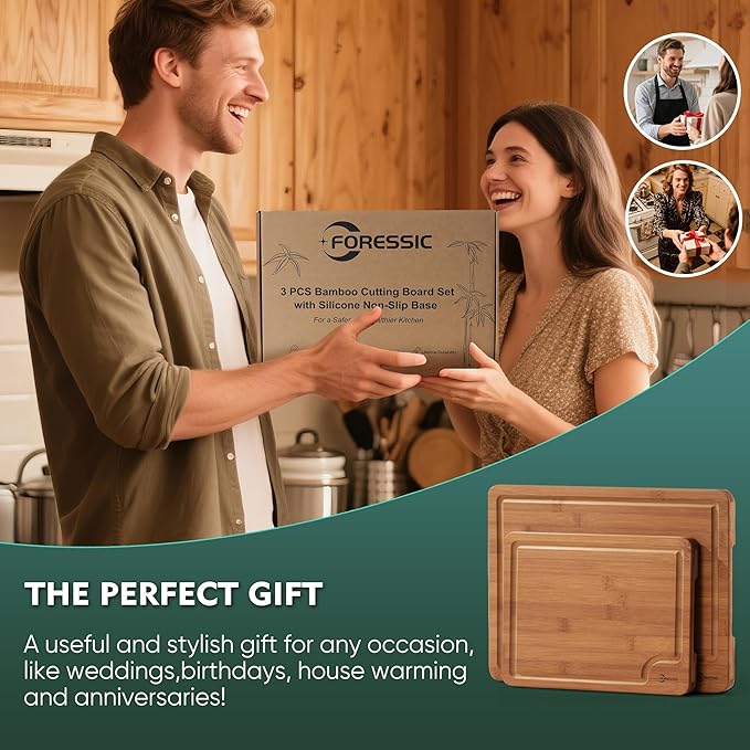 Bamboo Cutting Board Set Non Slip Feet Over Sink Carbonized Bamboo Set With Smooth Surface Knife-Friendly and Easy Storage For Kitchens Meal Prep & Serving Kitchen Gadgets(Carbonized)