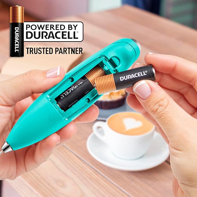 Zulay Kitchen Powerful Milk Frother Wand With 4 AA Duracell Batteries - Ultra Fast Handheld Drink Mixer - Electric Whisk Foam Maker for Coffee, Lattes, Cappuccino, Matcha & Creamer