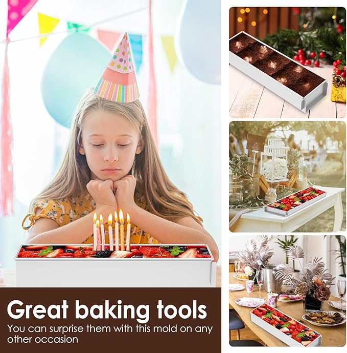 4 Pack Tiramisu Pan, Long Rectangle Cake Mold, Aluminum Alloy with Removable Frame Tiramisu Rectangle Trays for Tiramisu Cheesecake Mousse (4)