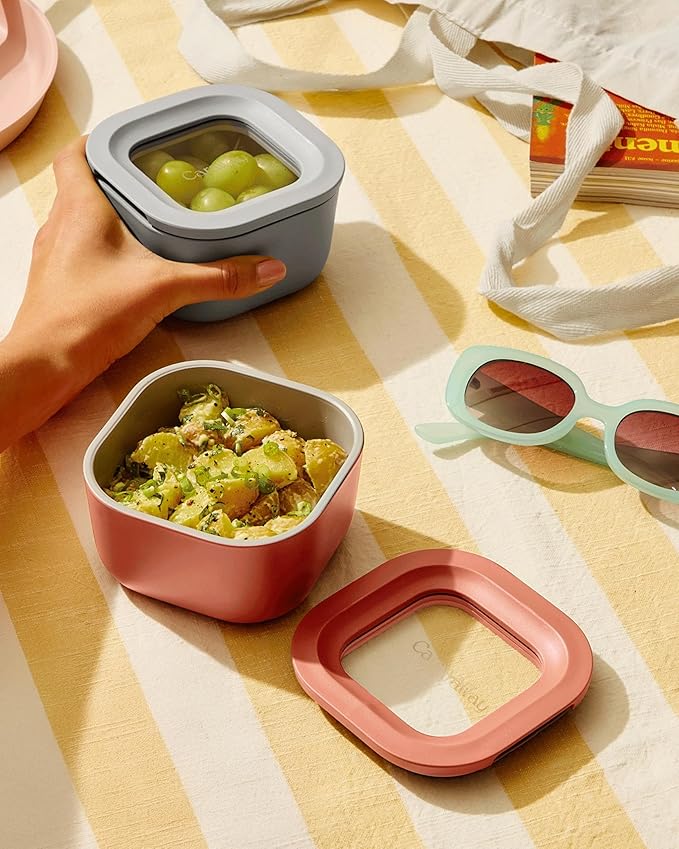 Caraway Mini Food Storage 11pc Set - Glass Storage Containers for Food - Non-Toxic Ceramic-Coated Glass - Air Release Technology - Compact & Stackable Design - Perracotta