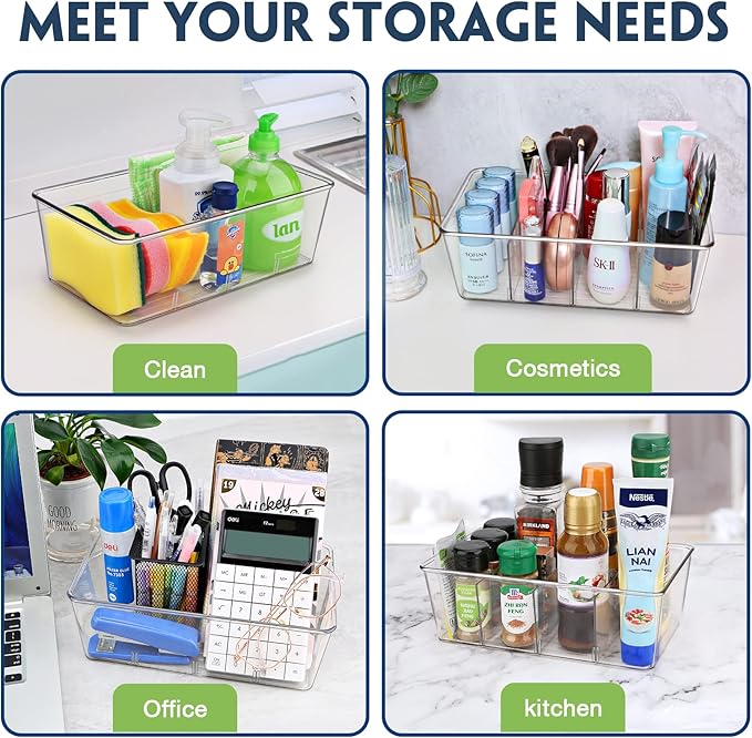 Batoto Pantry Organization and Storage Bins, Refrigerator Organizer Bins – Clear, Kitchen Organization and Storage with Dividers (2 Pack)