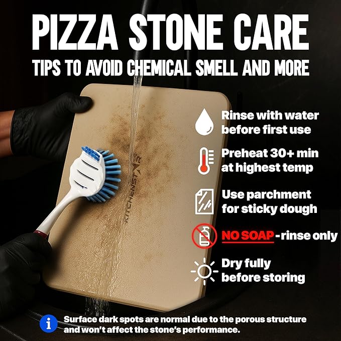 KitchenStar 15x12-inch Pizza Stone for Oven & BBQ Grill with Handles, Rectangular, 5/8" Thick - Natural Cordierite, 1800°F Resistant, Baking Stone Set with Stainless Steel Rack & Plastic Scraper Tool