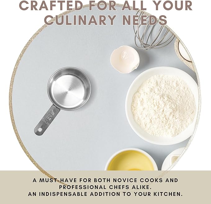 1/2 Cup Stainless Steel Measuring Cup | Sturdy Metal 125 ml | 125 cc | 4 oz | Single Cup for Wet and Dry Ingredients | Great for use as 1/2 Cup Dog Food Scoop - 12 PK