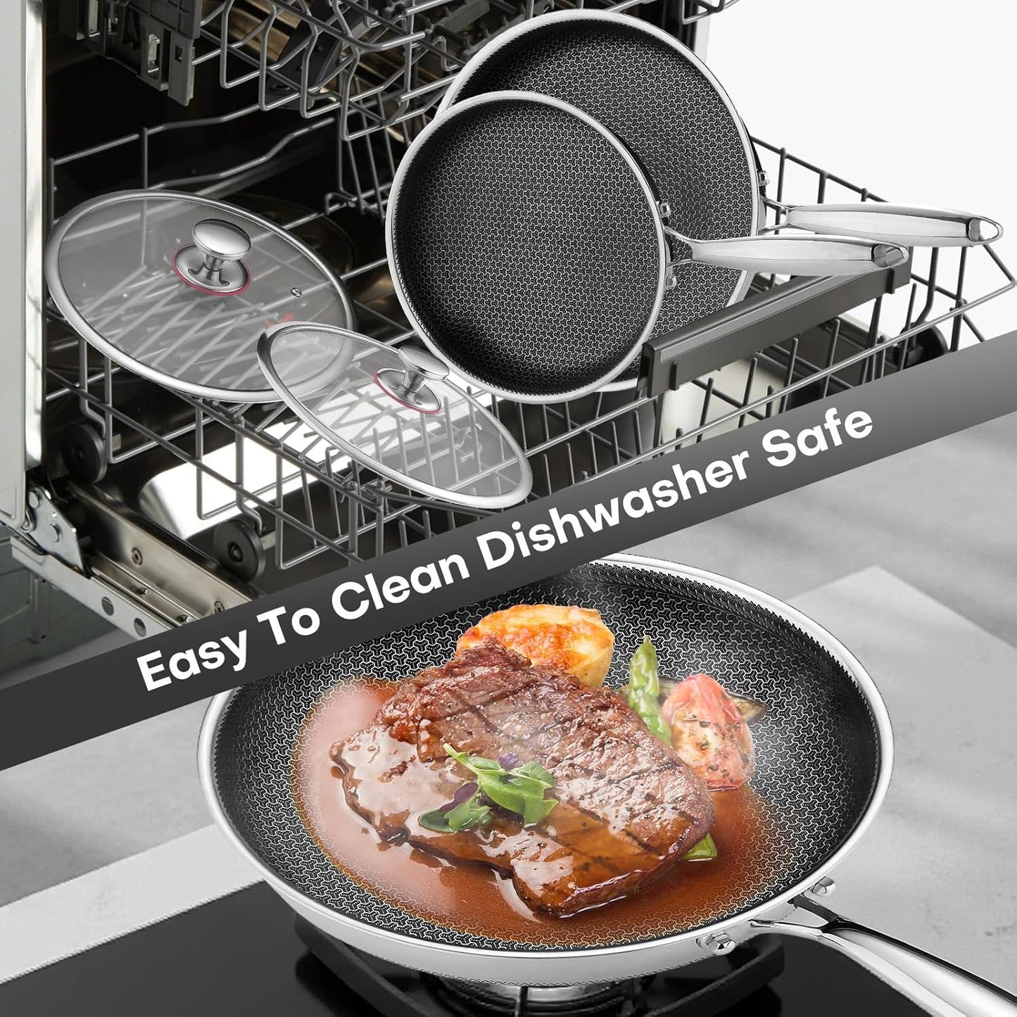 Lazycorner Pots and Pans Set Non Stick,Stainless Frying Pans Skillet with Lid Non toxic Healthy Kitchen Cookware Sets Induction Compatible