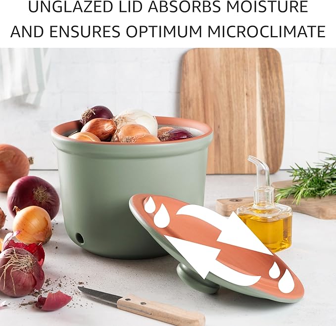 Romertopf Freshness Storage Potato Onion Garlic Clay Pot Set of 3 with Lids - Green