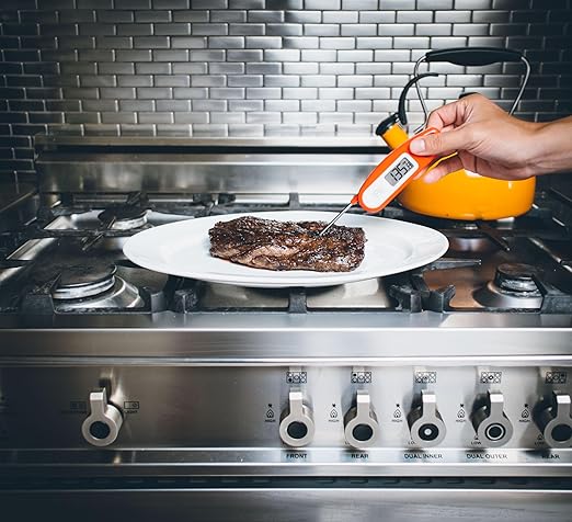 Lavatools Javelinยฎ Ultra-Fast 2-Second Digital Instant Read Meat Thermometer for Grill and Cooking, 2.75" Probe, Compact Foldable Design, Large Display, IP65 Water Resistant, NSF Certified โ Tangerine