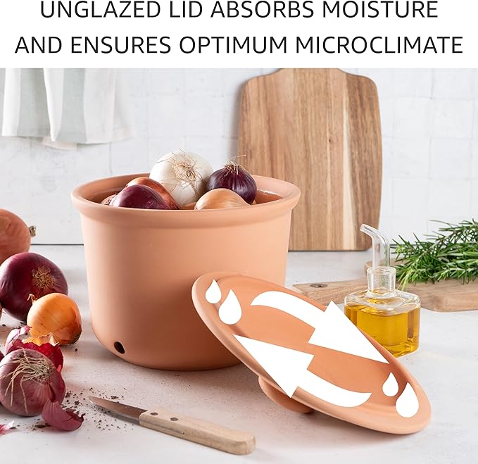 Romertopf Freshness Storage Potato Onion Garlic Clay Pot Set of 3 with Lids - Terracotta