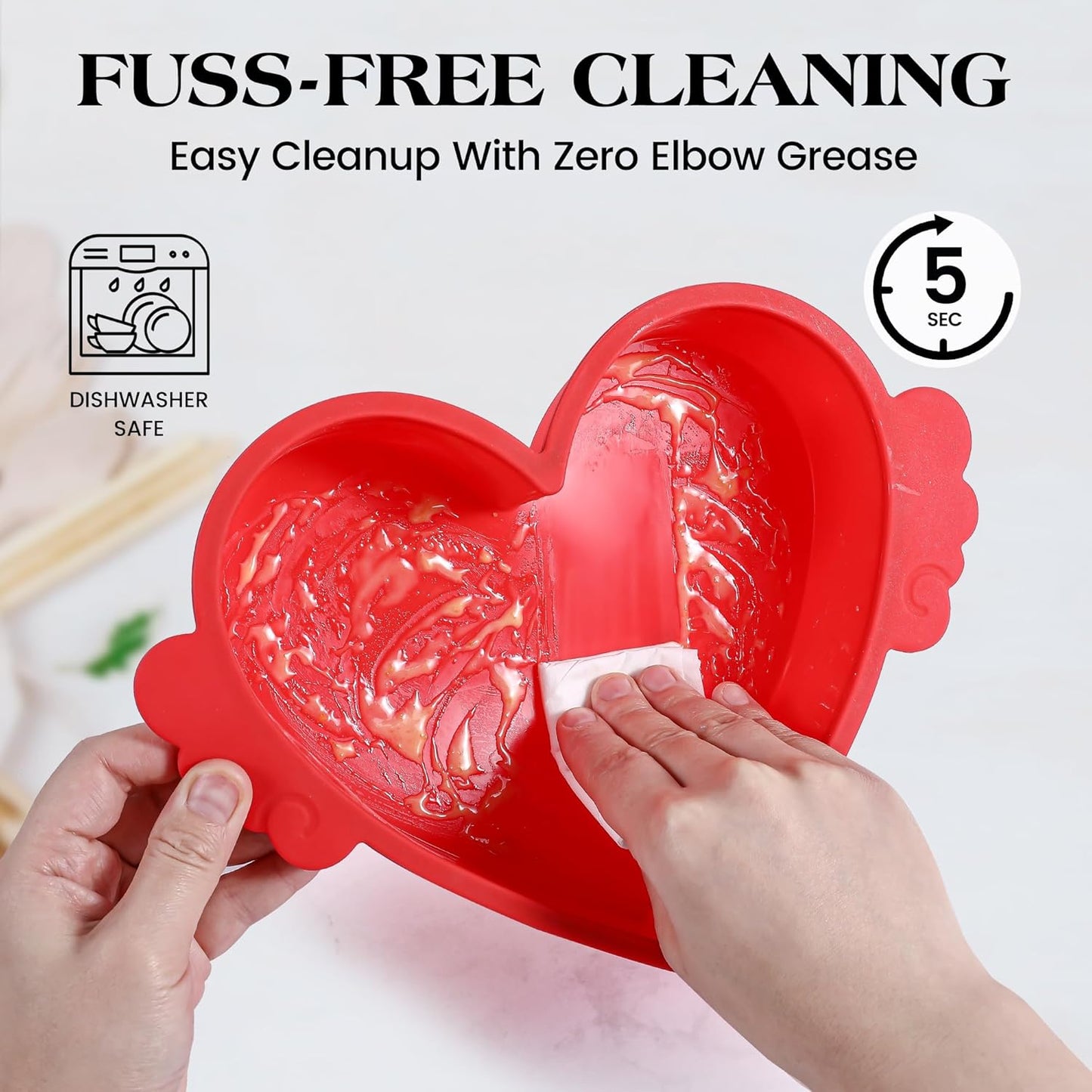 10 Inch Heart Shaped Cake Pans with Metal Reinforced Frame Silicone Heart Cake Pan for Valentine's Day Nonstick Large Silicone Heart Molds for Baking (Red, 1 Pc)